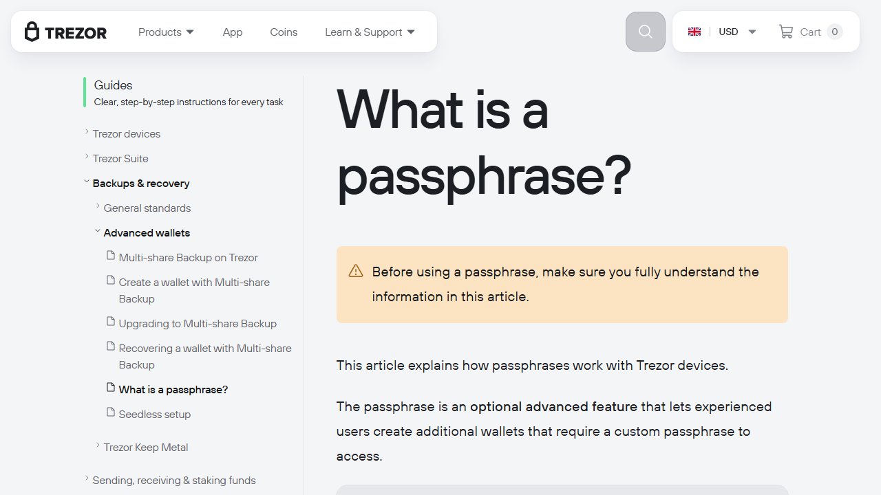 trezor.io 官方页面截图：What is a passphrase?